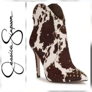 Jessica Simpson Pixillez Cow Print Stiletto Ankle Boots